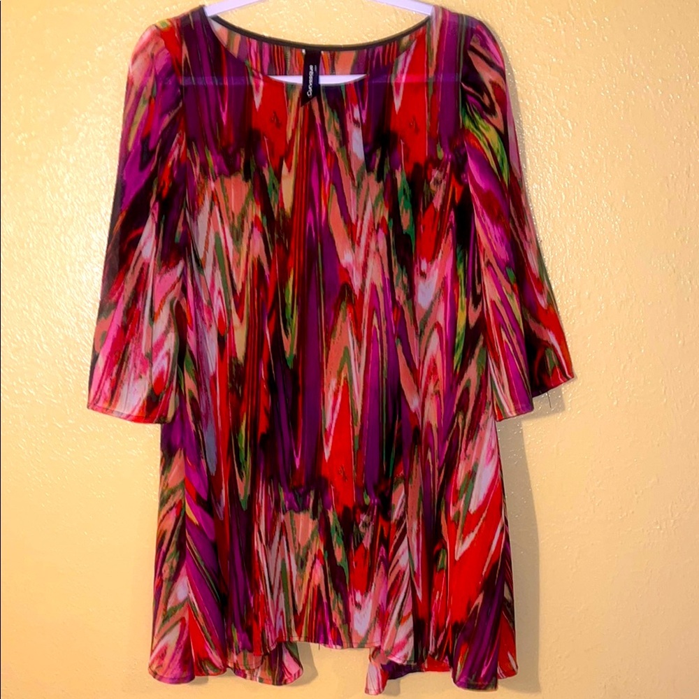 Vibrant Red and Pink Chevron Coat with 3/4 Sleeves
